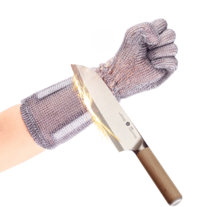 15CM Long Cut Resistant Glove Ambidextrous Stainless Steel Metal Mesh Chainmail Glove Butcher Glove With Spring Strap