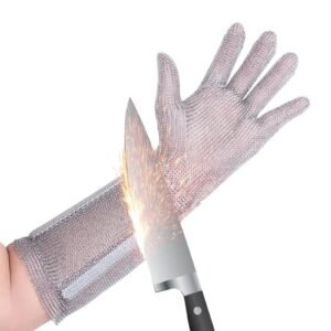 20cm Long Chainmail Metal Glove Ambidextrous Cutting Meat Level 5 Kitchen Cut Resistant Gloves